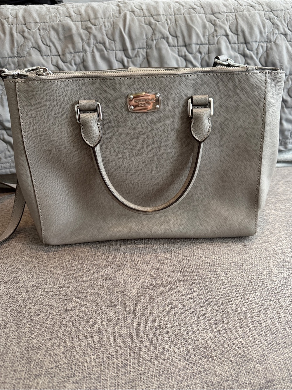 Michael Kors Light Gray Saffiano Leather Satchel